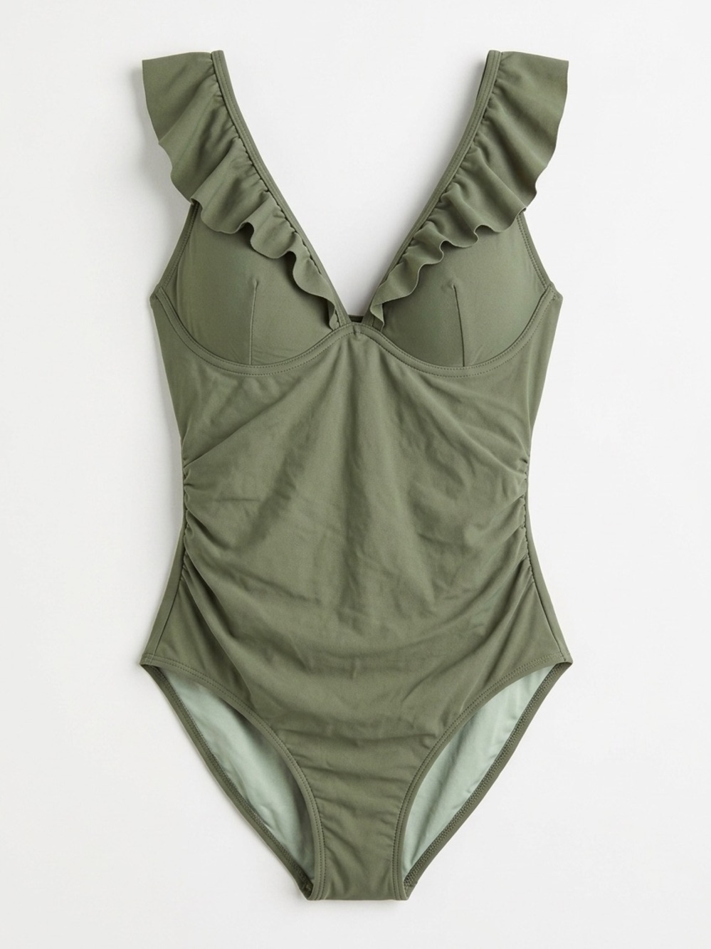 Kids Olive Green Ruffle One-Piece Swimsuit
